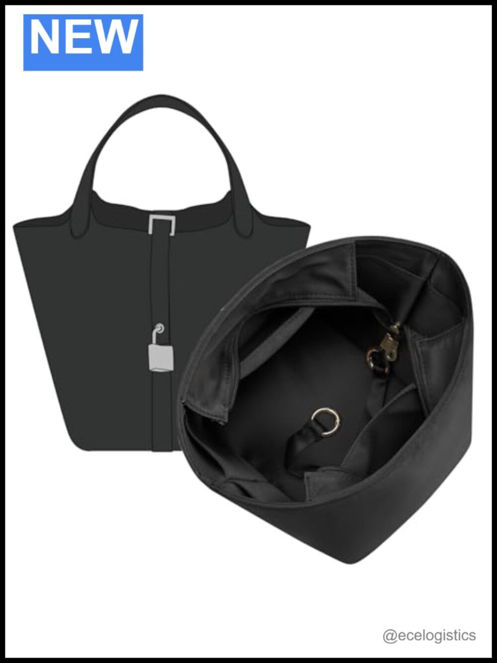 Satin Purse Organizer Insert for Hermes Picotin 22, Bag Organizer with Pockets